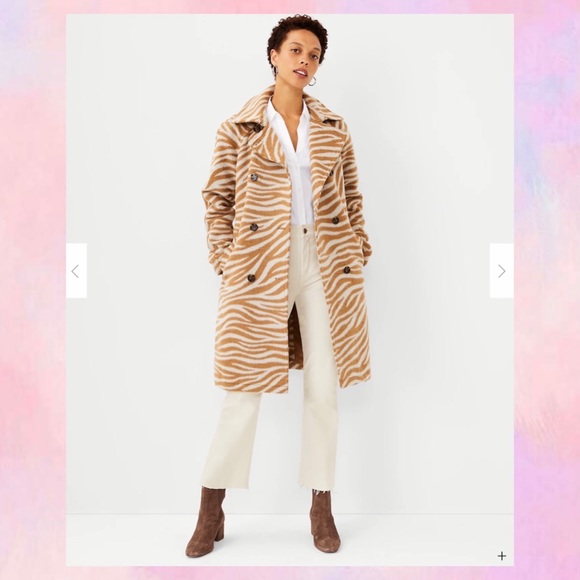 ANN TAYLOR Zebra Print Belted Trench Coat - Picture 2 of 4